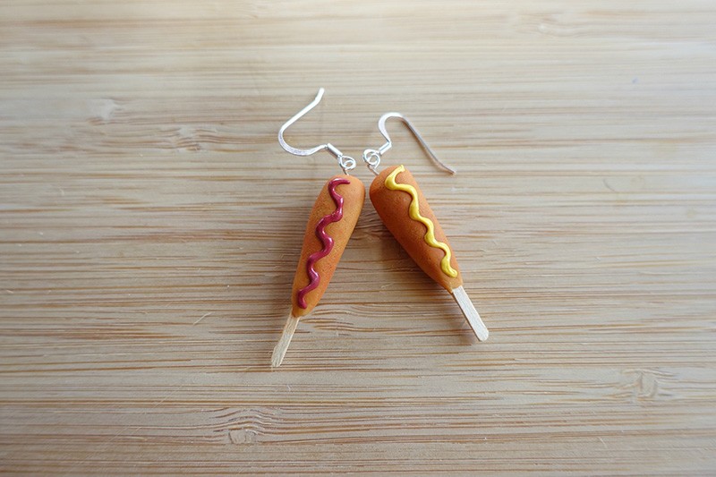 Polymer corn dog earrings ... Not tasty, but a fashion statement. - COURTESY