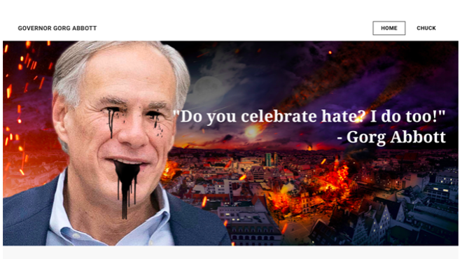 This is the image that greets visitors to the website GovernorAbbott.com.