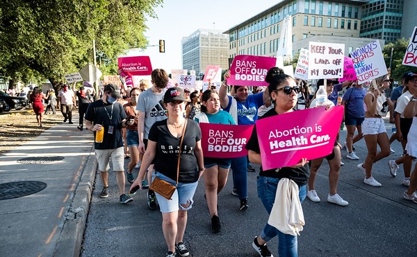 People march for abortion rights in the streets of downtown San Antonio following the U.S. Supreme Court's Decision to overturn Roe v. Wade in 2022.