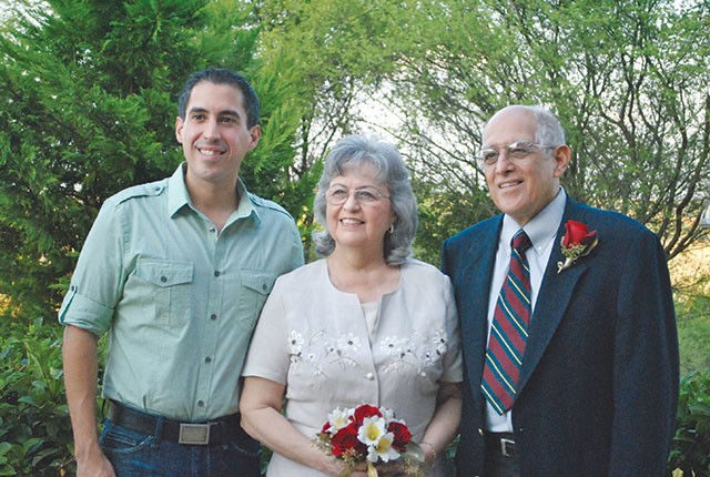 Richard Farias, left, with parents Mary Helen and George at their 50th anniversary party - COURTESY PHOTO