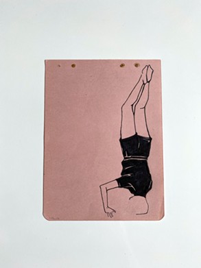 "Headstand,” Sharpie on antique paper, 4.5" x 6", $200
