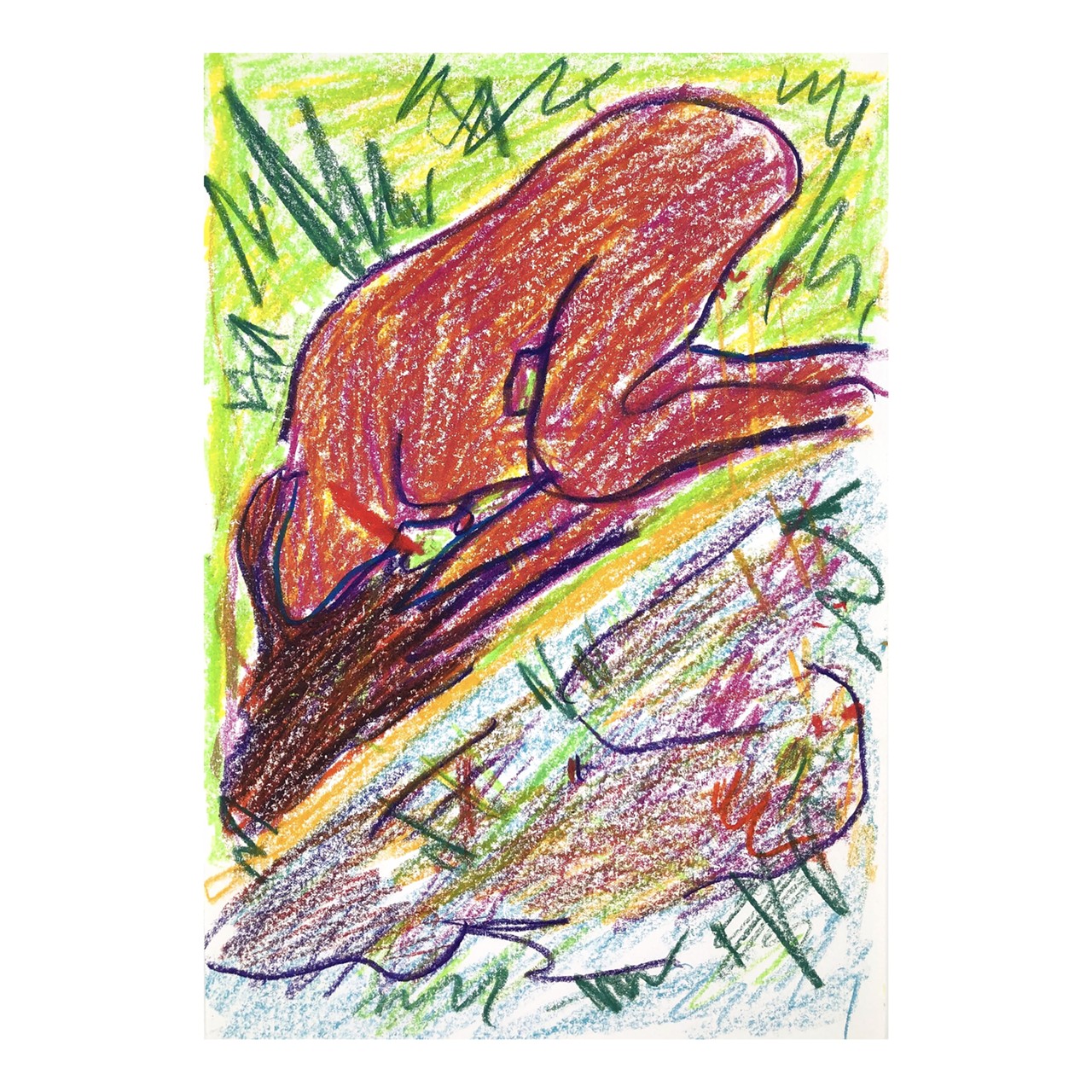 “Lakeside,” 2020, 5.5” x 8”, crayon on paper, $100