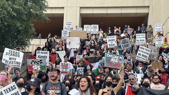 Protesters attend a recent demonstration on UTSA's campus to call for a ceasefire in the Israel-Hamas conflict.
