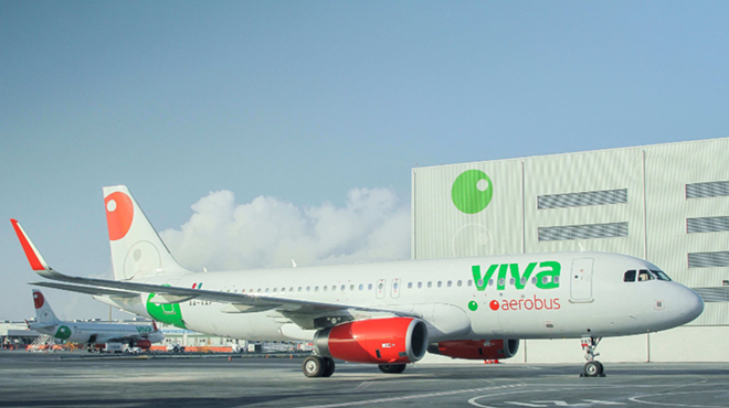 A Viva AeroBus A320 sits on the Tarmac.
