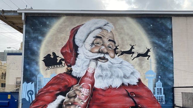 Colton Valentine's yuletide mural is across from the San Antonio Museum of Art.