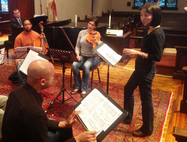 San Antonio Symphony assistant director Akiko Fujimoto and ensemble in rehearsal - PHOTO COURTESY OF JOHN CLEAR