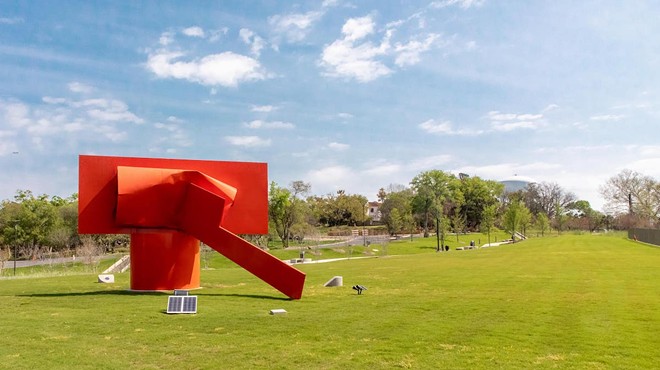 Alexander Liberman's monumental sculpture Ascent visually anchors Mays Family Park — a two-acre green space added to the McNay campus as part of a recent landscape transformation.