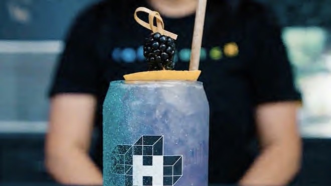 The Crystal Ball is Hopscotch's most popular cocktail, and its glittery effect is created by an ingestible ultraviolet sparkle dust.