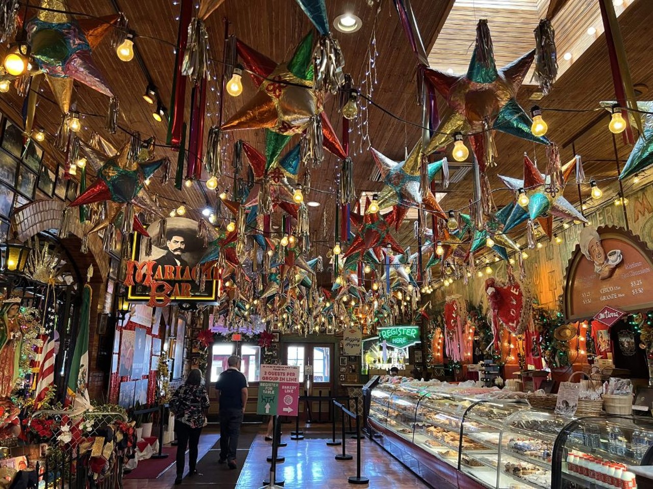 Mi Tierra
218 Produce Row, (210) 225-1262, mitierracafe.com
Many a selfie has been taken in front of Mi Tierra’s glittering estrellas and larger-than-life murals, creating nearly a rite of passage for locals and visitors alike. While you’re at it, wander out front and snap one with about a million papel picado fluttering in the background.