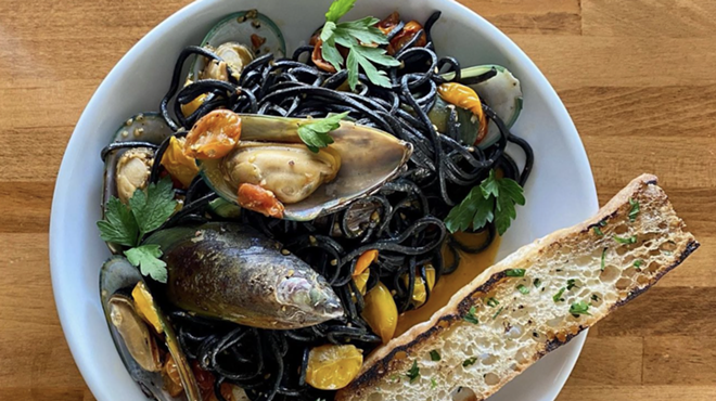 Tre Trattoria is known for Italian specialties like its squid ink pasta with mussels.