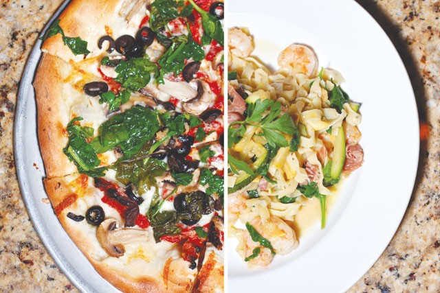 Split decision: Anthony's Pizza and Tagliatelle with shrimp in brown butter sauce - Steven Gilmore