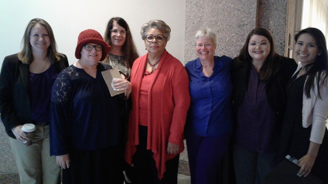 HB 3078 co-author State Rep. Senfronia Thompson (middle) meets with advocates during the 2019 legislative session.