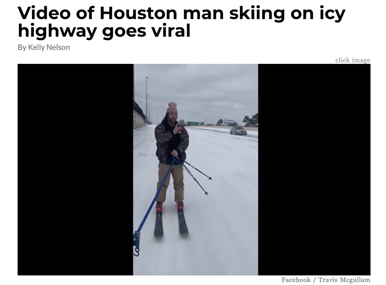 Video of Houston man skiing on icy highway goes viral 