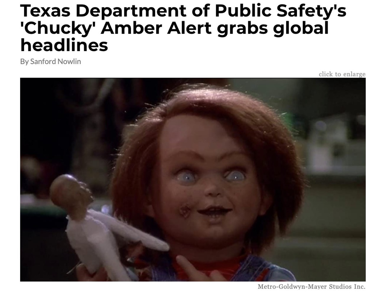 Texas Department of Public Safety's 'Chucky' Amber Alert grabs global headlines 