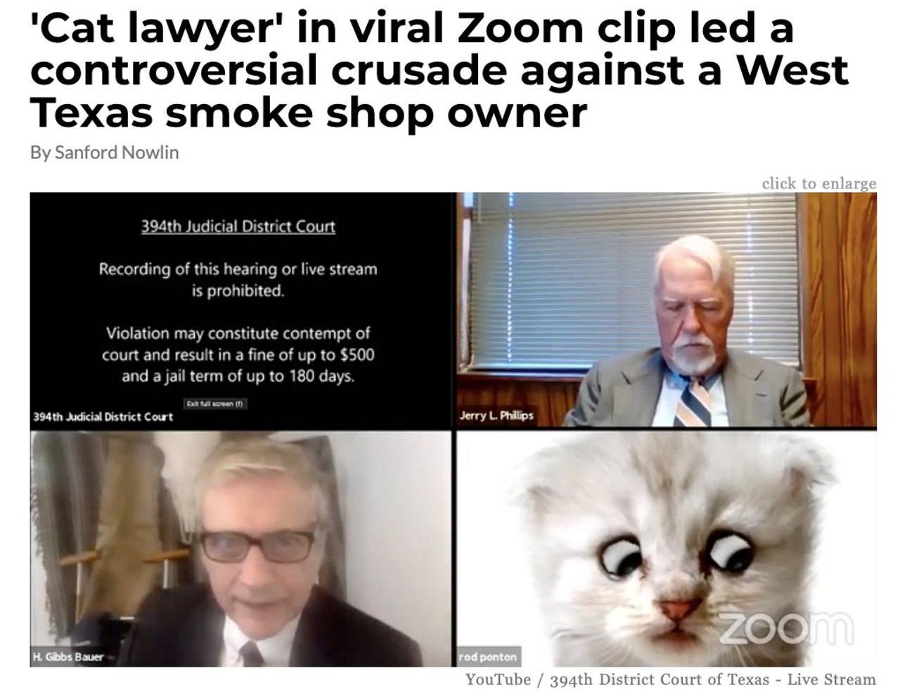 Cat lawyer' in viral Zoom clip led a controversial crusade against a West Texas smoke shop owner 