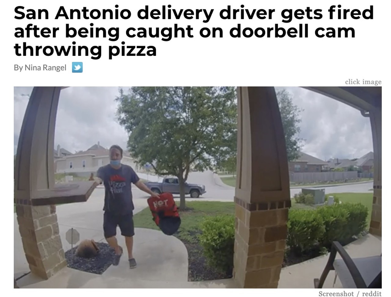 San Antonio delivery driver gets fired after being caught on doorbell cam throwing pizza