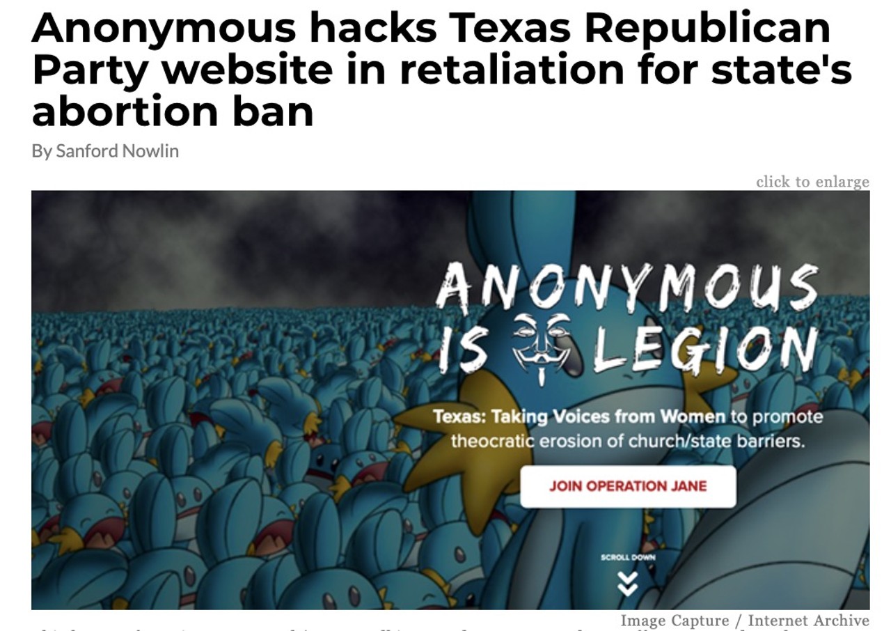 Anonymous hacks Texas Republican Party website in retaliation for state's abortion ban 