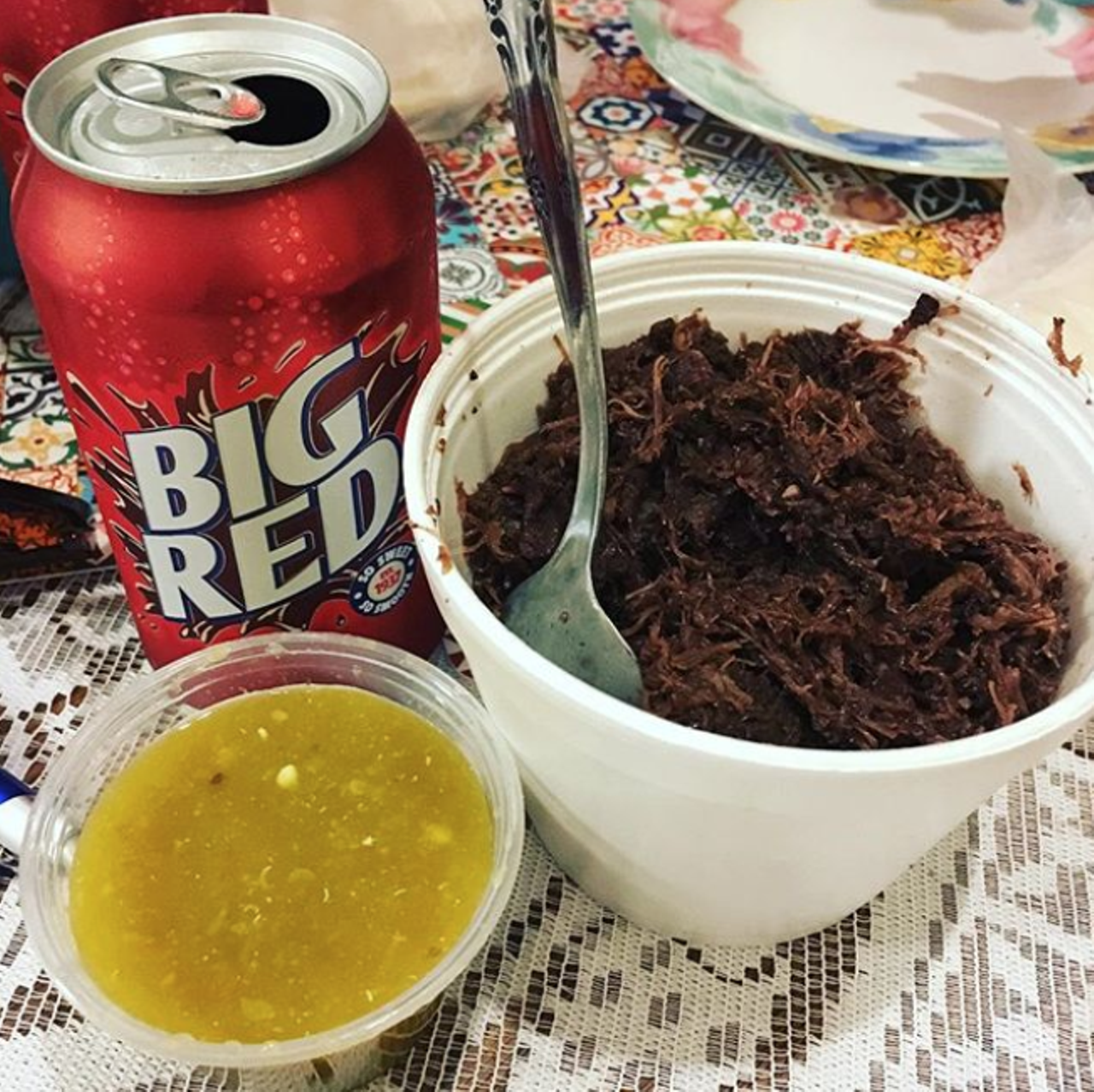 You can't eat barbacoa at any establishment that doesn't also offer Big Red. 
Photo via Instagram / alanisgood