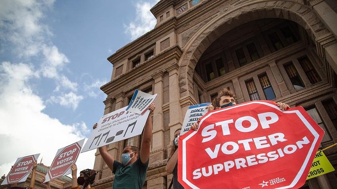 Protesters rally in opposition of Senate Bill 7 at the Texas Capitol.