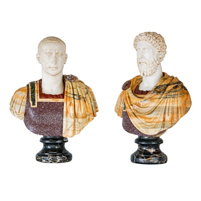 Pair of Italian Specimen Marble Busts of Roman Emperors, 20th Century