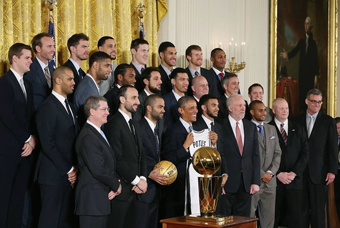 The five-time NBA Champions visited the White House on January 12, 2015. The team presented President Barack Obama with a POTUS Spurs Jersey - COURTESY OF THE SAN ANTONIO SPURS
