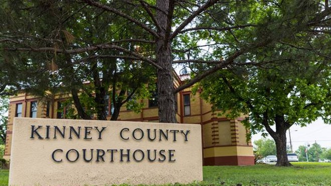 The Kinney County Courthouse in Brackettville on May 9, 2022. The county’s sheriff — on a CSPOA member list — and the county attorney planned to patrol the border by hiring private citizens as an official posse, using state funds. The plans were later dropped after some objections.
