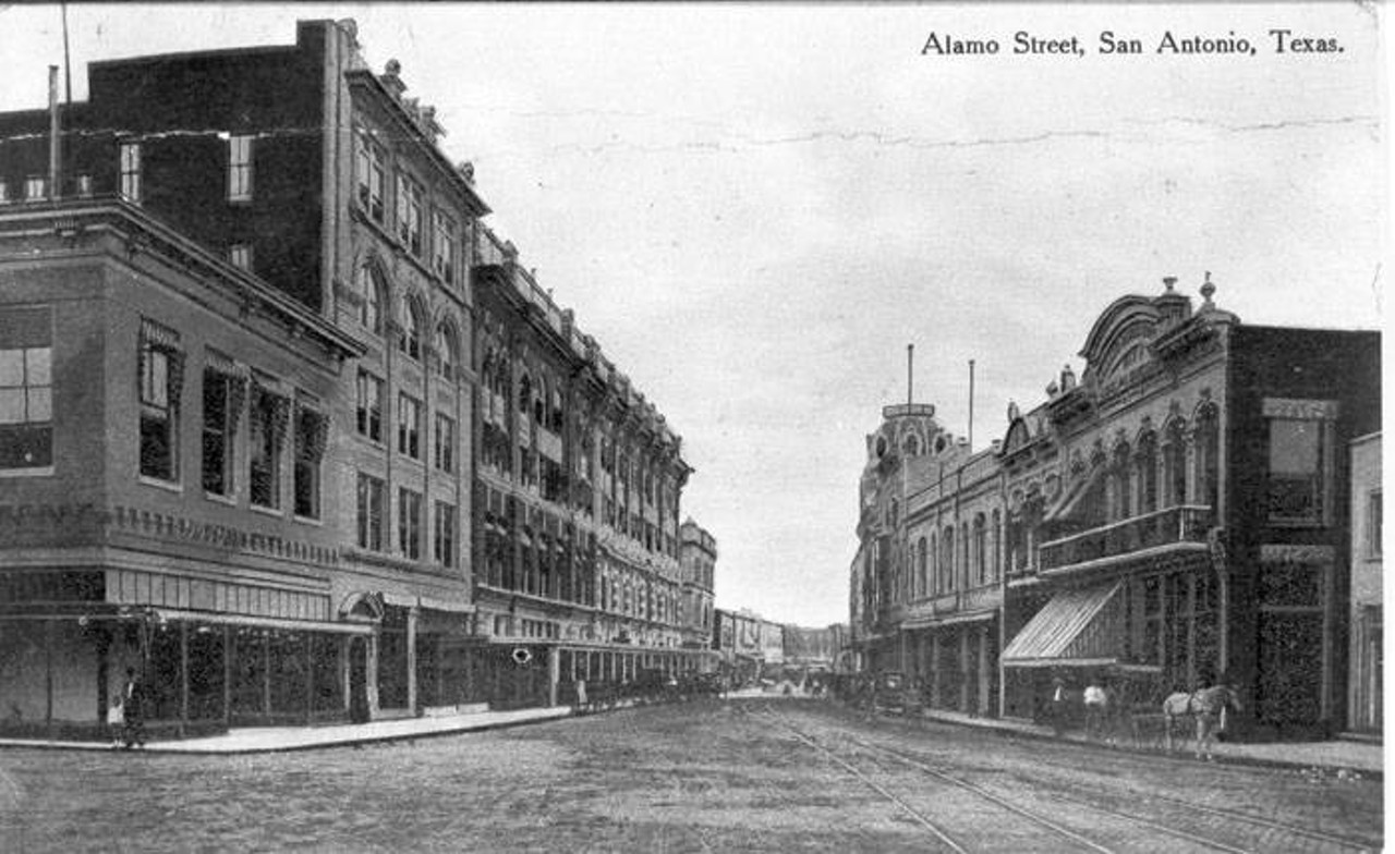 South Alamo Street, 1910
Alamo Street as seen looking South from Alamo Plaza.