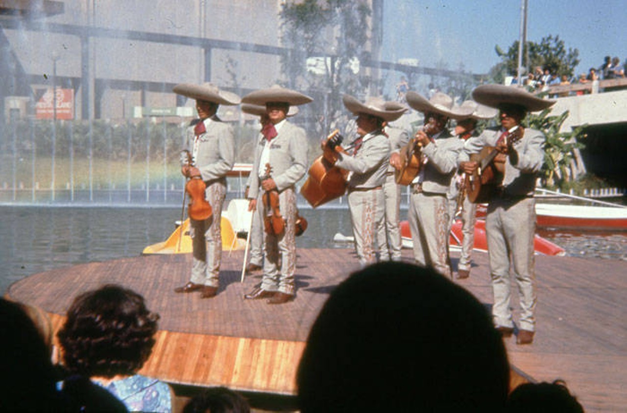 Mariachi group on floating stage outside Mexico Pavilion