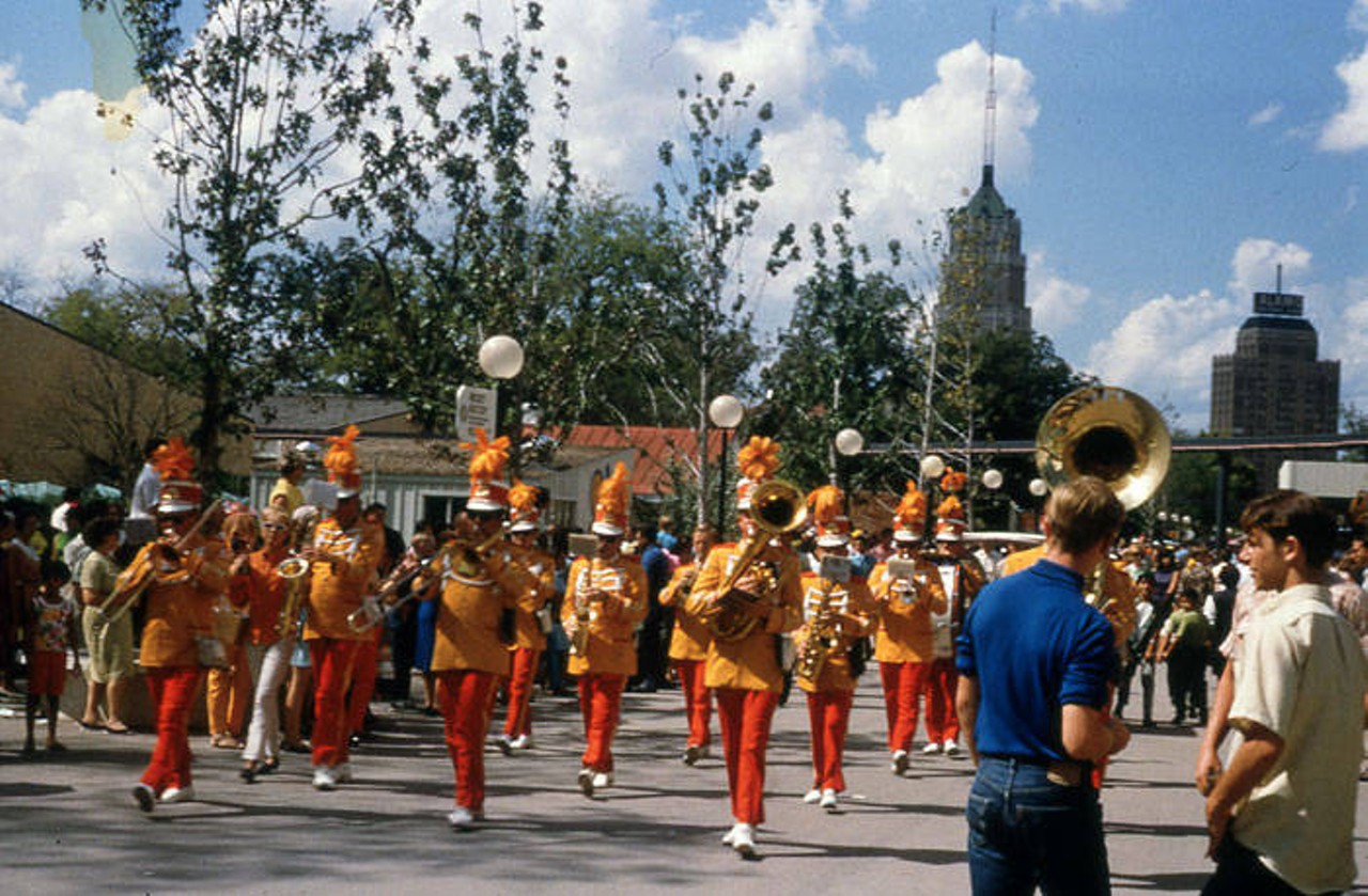 Marching band on Goliad Street 