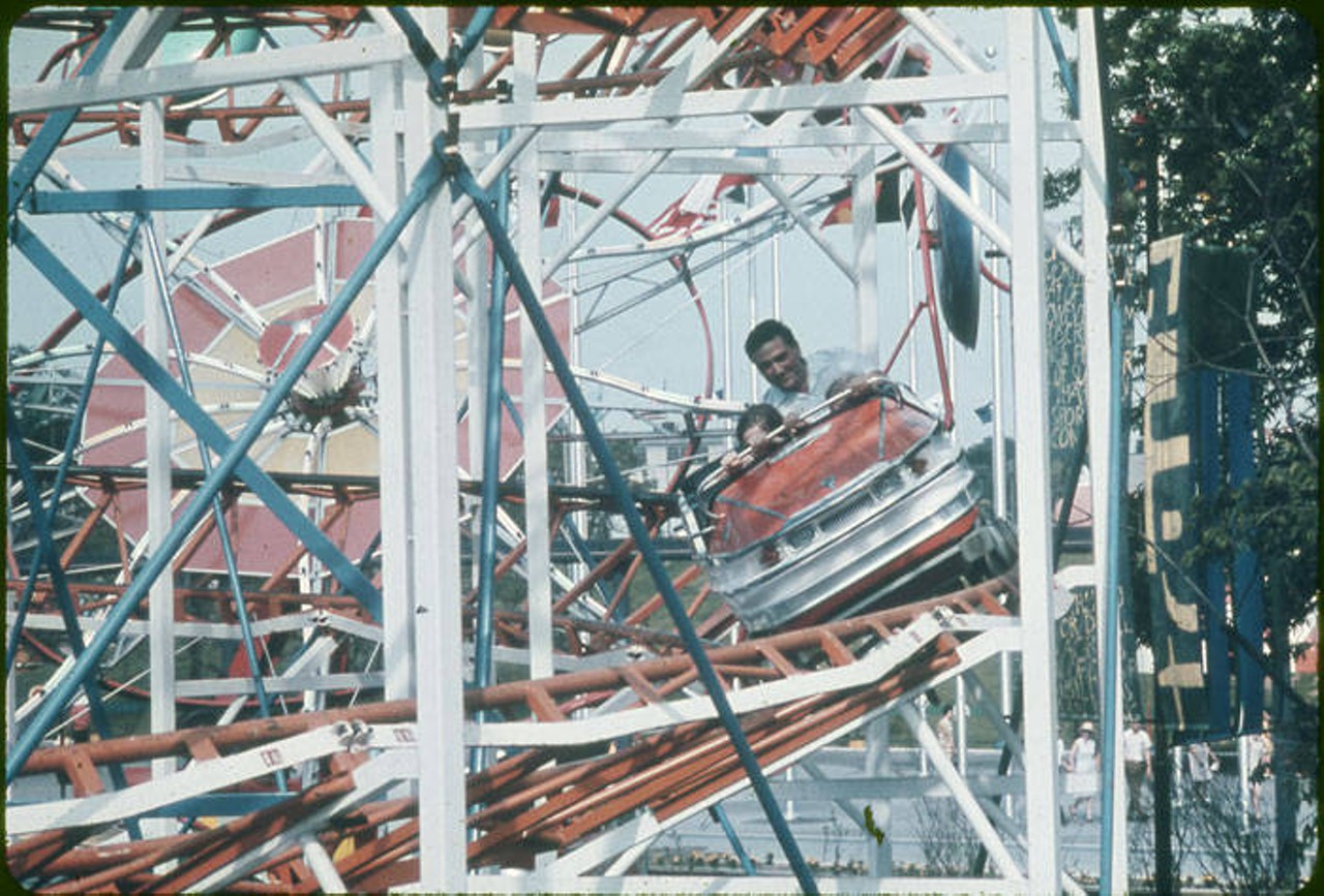 Fiesta Island, rides and games area at HemisFair'68 showing one of the eighteen rides