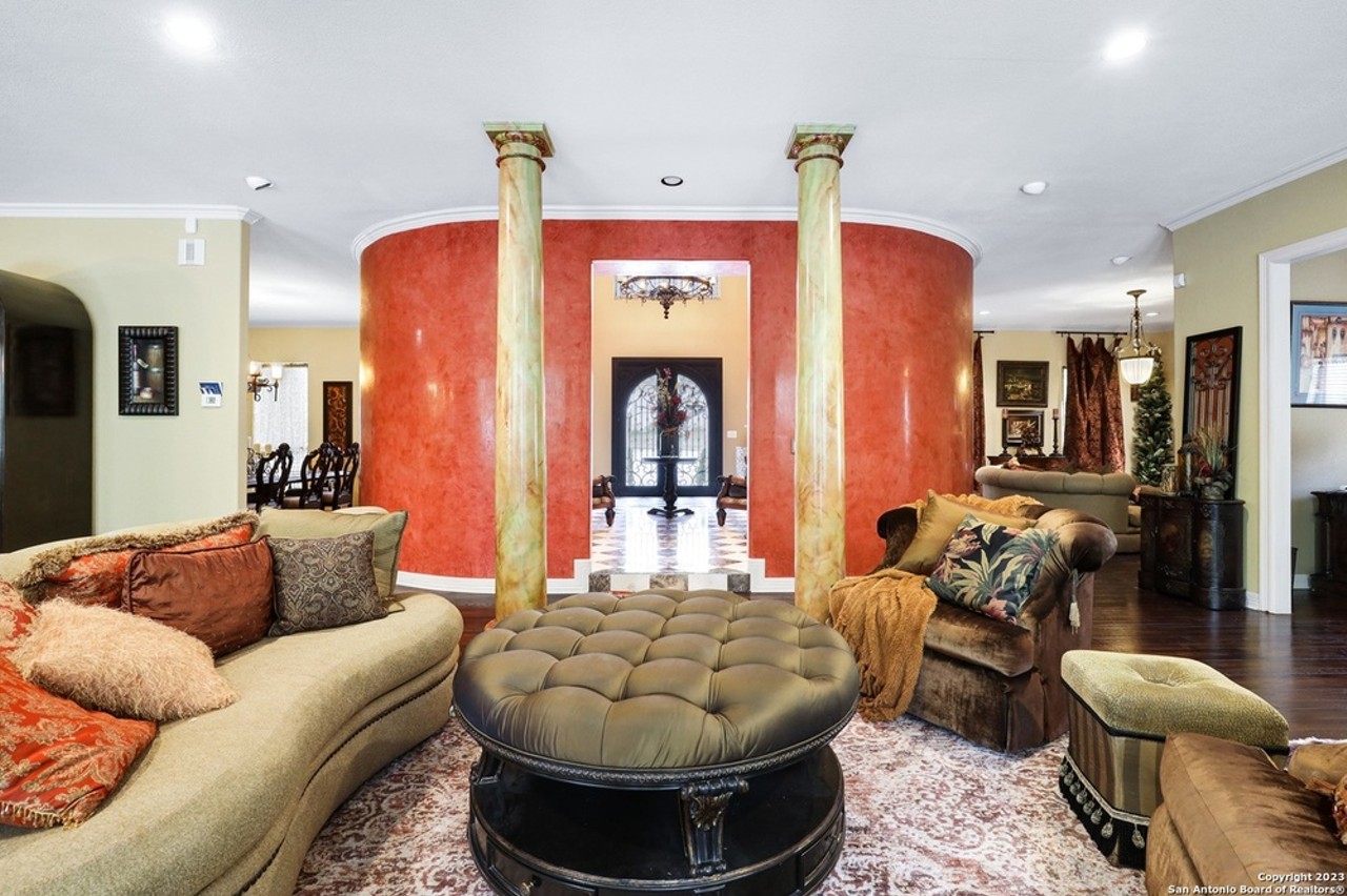 This San Antonio home far sale has dual grand staircases and a private movie theater