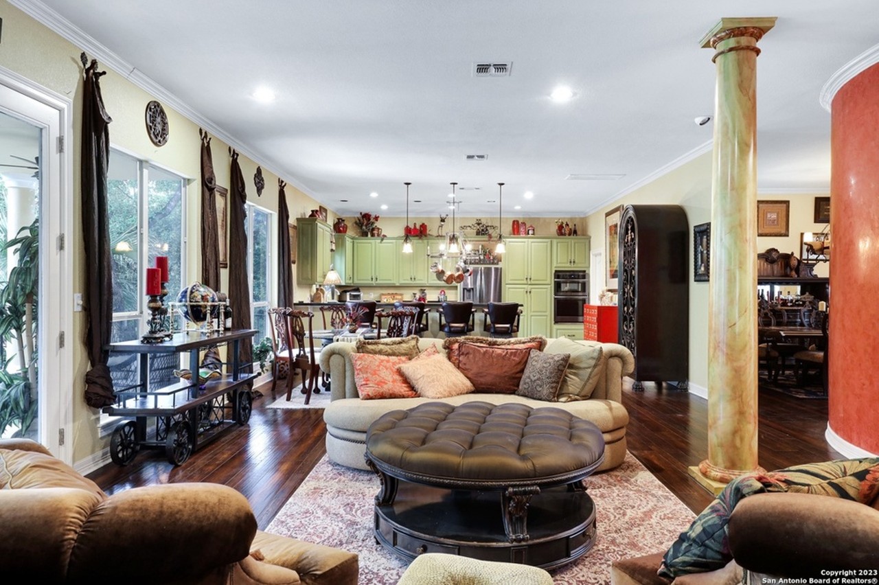 This San Antonio home far sale has dual grand staircases and a private movie theater