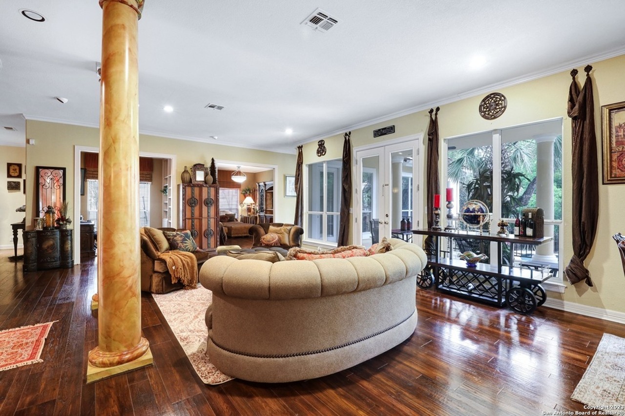 This San Antonio home far sale has dual grand staircases and a private movie theater