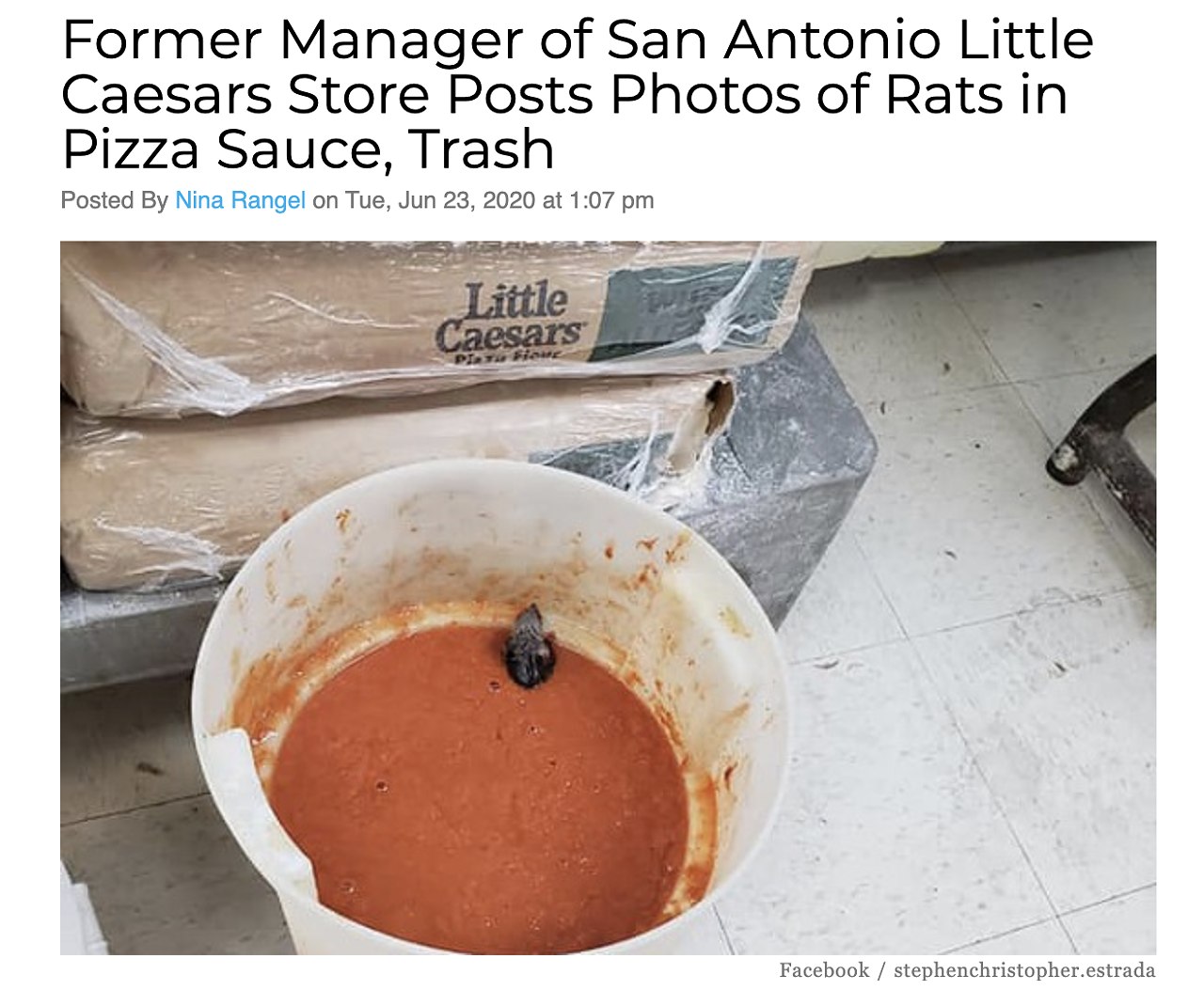 In a Facebook post, former Little Caesars store manager Stephen Estrada announced he'd quit his job with the pizza chain after battling a four-month rat infestation at his South San Antonio location. Read more here.