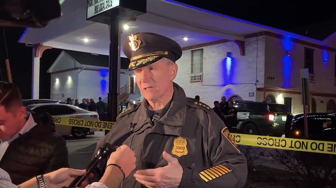 San Antonio Police Chief speaks to reporters outside the Luxury Inn on Jan. 4 following a shooting by two police officers.