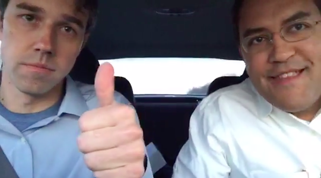 Beto O'Rourke and Will Hurd put on a friendly face for the lifestream of their "bipartisan road trip."