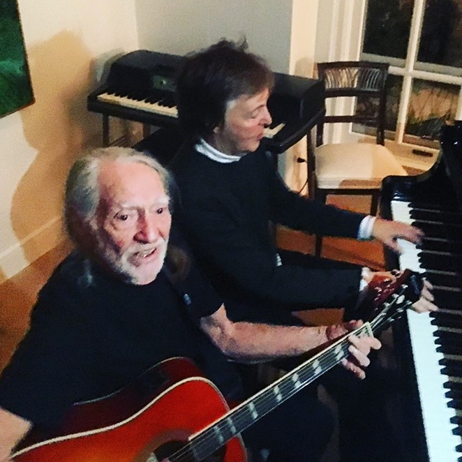 Willie hanging out with yet another pot-smoking leftie, Sir Paul McCartney. - Via Willie Nelson's Facebook page