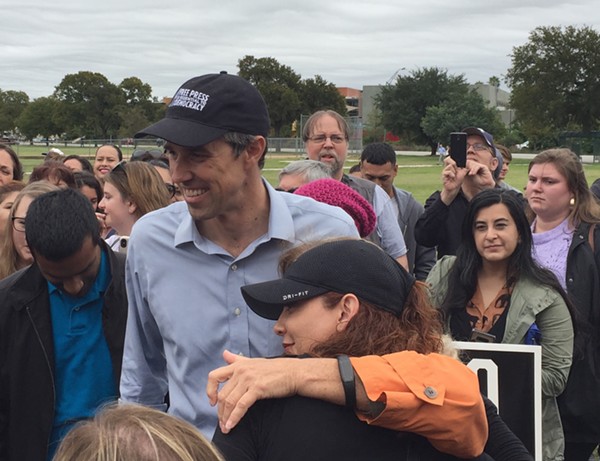 Beto O'Rourke snaps selfies during a recent campaign stop in San Antonio. - SANFORD NOWLIN