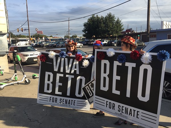 Beto O'Rourke supporters show their allegiance outside the senate candidate's final San Antonio campaign stop. - SANFORD NOWLIN