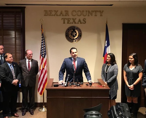 Former state Rep. Justin Rodriguez addresses county officials during his swearing in as Bexar County Commissioner. - VIA JUSTIN RODRIGUEZ'S FACEBOOK PAGE