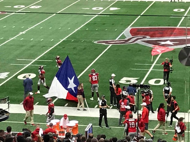 A Lone Star flag made an appearance at Saturday's San Antonio Commanders game, because Texas. - Shawn Mitchell
