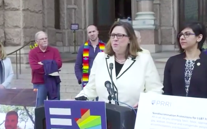 Members of Equality Texas speak at today's even outside the Texas capitol. - EQUALITY TEXAS LIVESTREAM