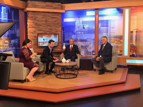 Candidates Ray Lopez (right) and Fred Rangel (center right) appear on a Univision morning program. - TWITTER / RAYLOPEZFORTX
