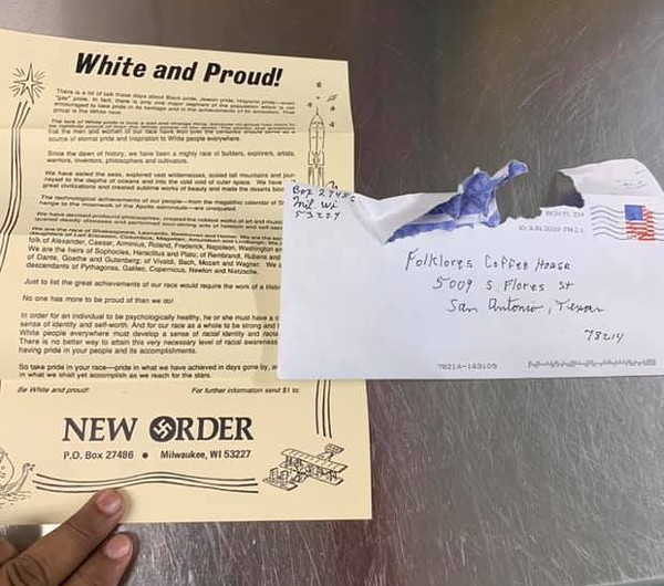 Neo-Nazi Propaganda Letter Mailed to Folklores Coffee House