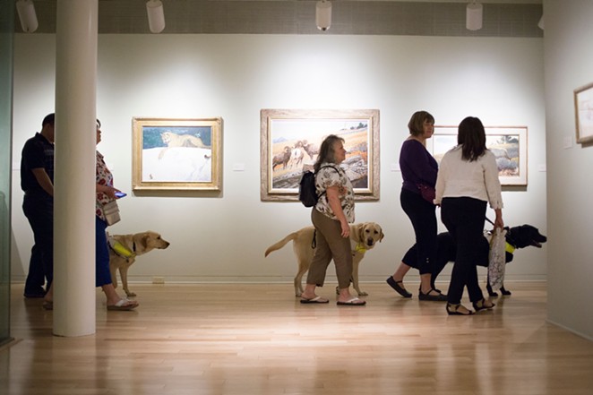 Visitors with visual impairments explore the museum with their guide dogs. - COURTESY SAN ANTONIO MUSEUM OF ART