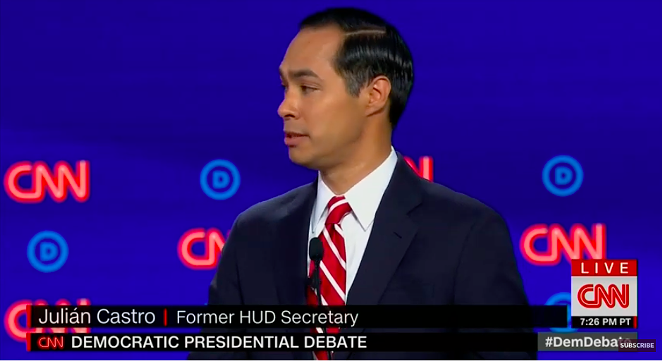 Julián Castro makes a point during the second Democratic presidential debate. - YOUTUBE / CNN