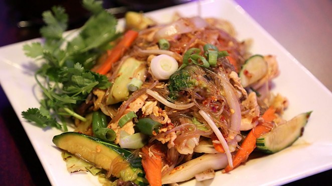 The Woon Sen dish at Thai Lucky: Fried clear noodles with various veggies in a brown Thai sauce. - BEN OLIVO / HERON