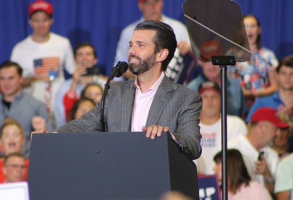 Donald Trump Jr. addresses the crowd at a recent rally. - JACKSON A. LANIER / WIKIMEDIA COMMONS