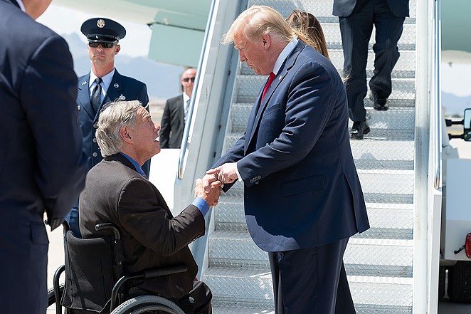 Gov. Greg Abbott greets Donald Trump during one of the president's 2019 Texas visits. - WIKIMEDIA COMMONS / THE WHITE HOUSE