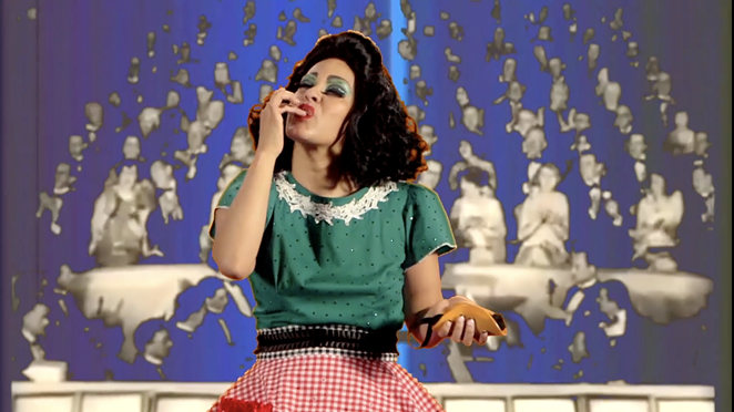 Screenshot from Xandra Ibarra's 2004 video "La Tortillera." - Xandra Ibarra